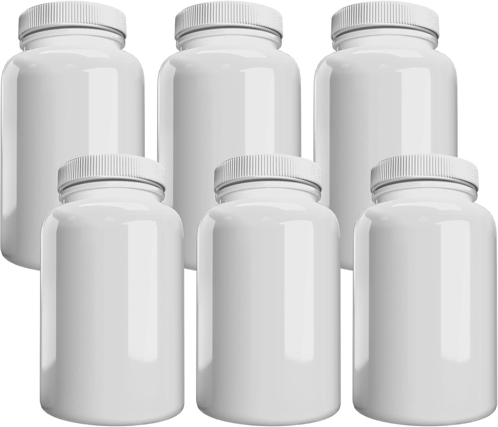 Empresa (6 Pack) Botella de Píldora Blanca con Lid, Almacenamiento, Contenedor de Píldora de plástico, Capacidad de 120cc