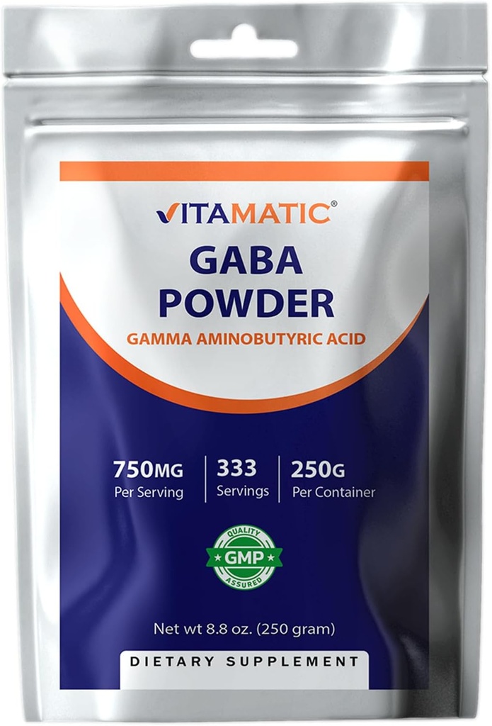 Vitamatic Gamma Aminobutyric Acid Powder 750 mg per Serving - 250 Grams - Also Called GABA - 333 Servings