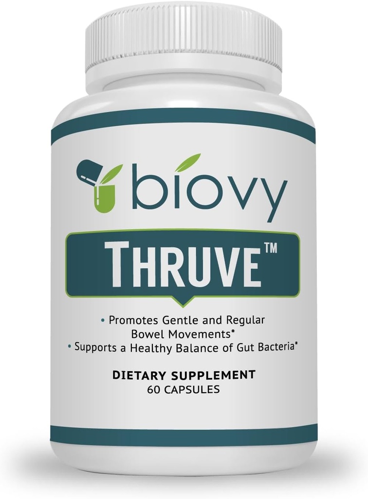 Thruve Long-Term Constipation Relief Supplement - Probiotics, Prebiotics, Natural Laxatives and Fiber All in Easy to Swallow Capsules - Best Herbal Laxative Supplement for Constipation - 60 Pills