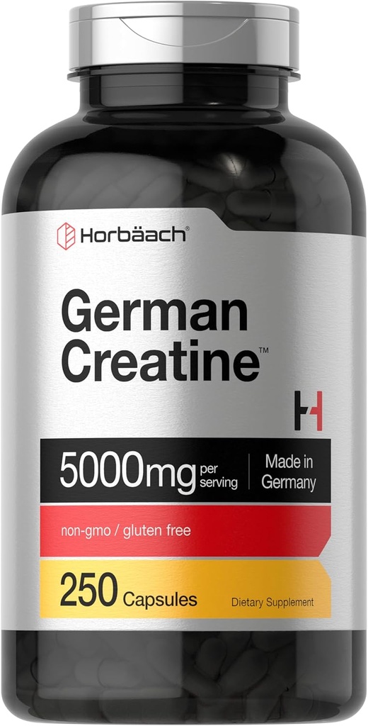 Horbaach German Creatine Monohydrate Silencio 5000mg Silencio 250 Powder Capsules  Non-GMO &amp; Gluten Free Supplement
