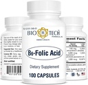 Bio-Tech Pharmacal B6-Folic Acid, 100 cápsulas – All-Natural Supplement – Supports Cardiovascular, Bone, " Nervous System Health – No Dairy, Fish, Gluten, Peanut, Shellfish, Halal, " Soy – No