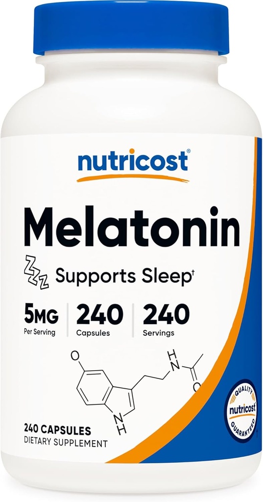 Nutricost Melatonin 5mg, 240 Capsules - 5mg Por Serving, Non-GMO, Gluten Free