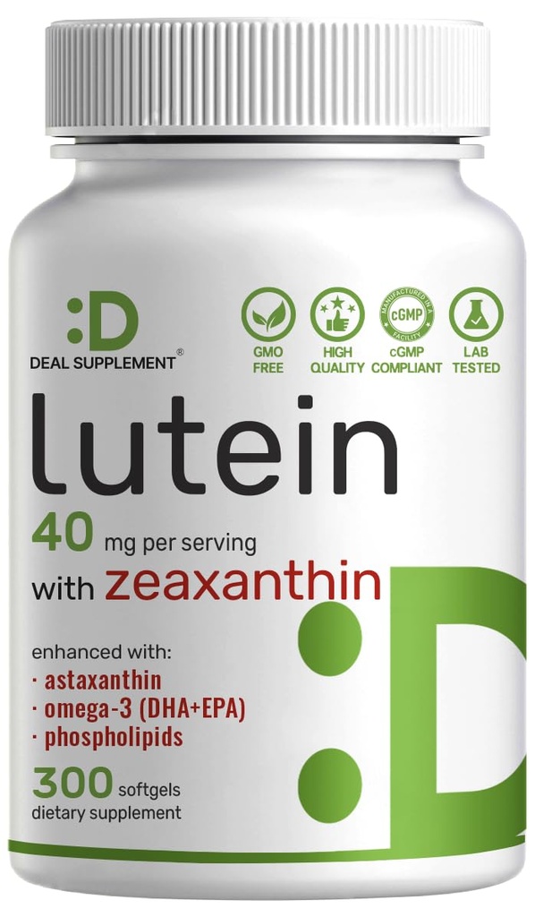 Suplementos Lutein y Zeaxanthin, 40mg Por Serving, 300 Softgels