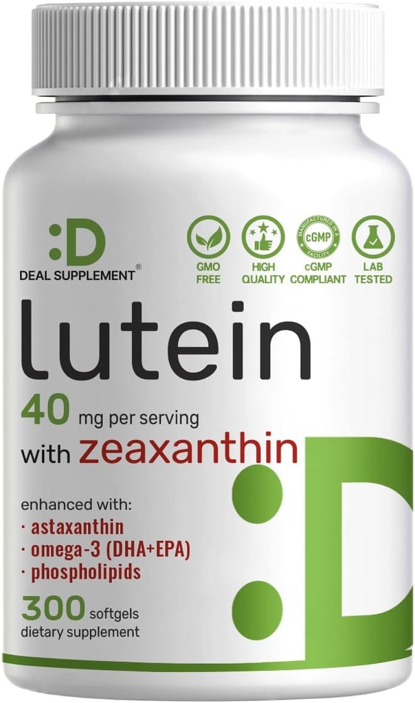 Suplementos Lutein y Zeaxanthin, 40mg Por Serving, 300 Softgels