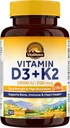 Vitalitown Vitamina D3 K2 Suplemento, Vitamina D3 10000 UI Vitamina K2 (MK7) 200 mcg, 90 Softgels, No GMO, No Gluten &amp; Soy, para el hueso, dientes, inmune &amp; Heart Health