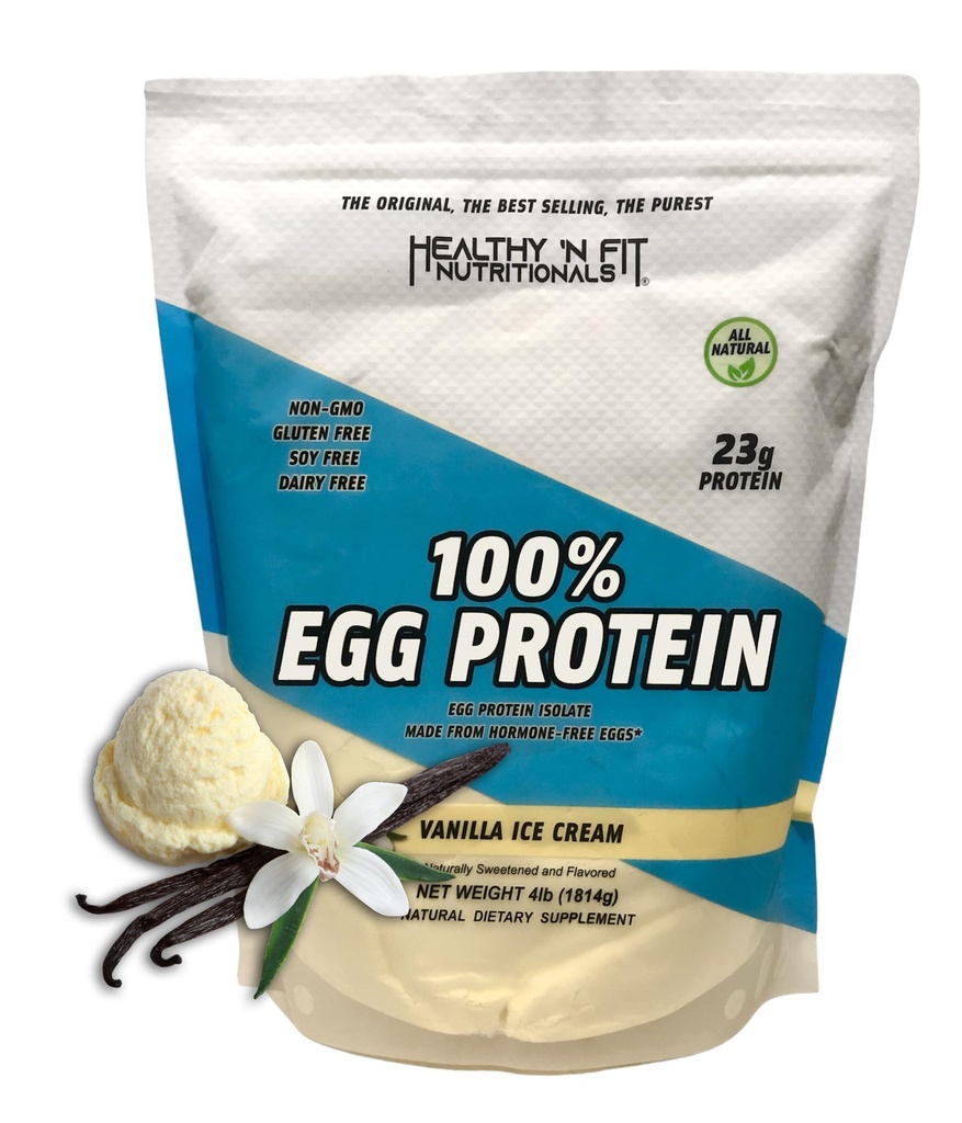 Saludable 'N Fit 100% Egg Protein- Vainilla (4lb): 100% Egg White Protein Plus Natural Peptides.-Naturalmente Endulzado, Puro, Keto, Paleo Friendly