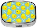 Caja pequeña de la pila Patos de goma amarilla, Cute Pill Case for Purse, Metal Travel Pill Holder Portable Pill Container Almacenamiento para Suplemento, Vitamina, Fish Oil, Medicina