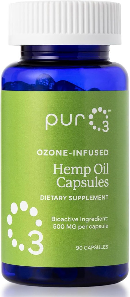 PurO3 Hemp Seed Oil Capsules - High Potency Pure Ozonated Oils for Immune Support & Wellness Benefits - Organic Oxygen Infused Supplement - 90 Veggie Softgels