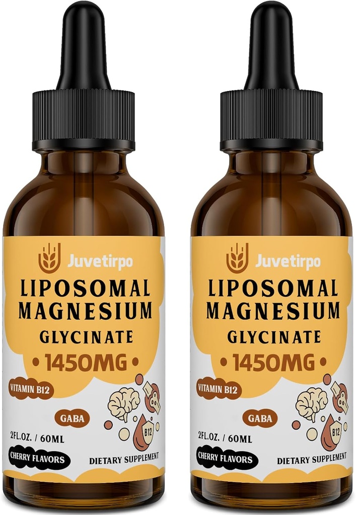 gotas líquidas de magnesio Glycinate - Chelato lipomal con sabor cereza para una absorción fácil, promueve el sueño, el mood, la salud intestinal, reduce el estrés - 60ML (2.04 Fl Oz (Pack de 2))