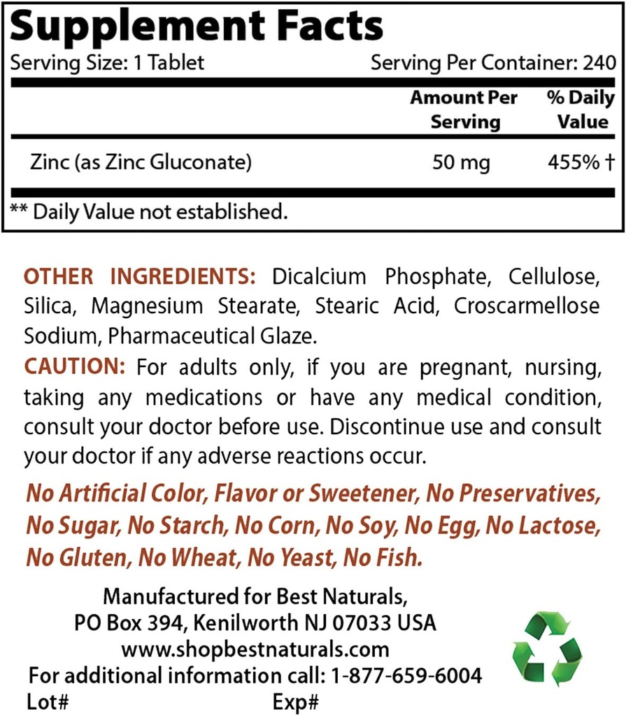 Gluconato de zinc 50 mg " óxido de magnesio 500 mg