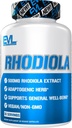 Herbal Adaptogen Rhodiola Rosea Capsules - 500mg Rhodiola Supplement for Focus Energy and Mood Support - EVL Calming Stress Supplement with Brain Focus Vitamins for Adults - 30 Vegan Capsules