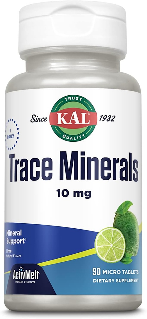 KAL Trace Minerals, 10 mg Mineral Supplements, Natural Lime Flavor Trace Minerals Supplements, Instant Dissolve ActivMelt Tablets for Optimal Trace Mineral Absorption, 90 Servings, 90 Micro Tablets