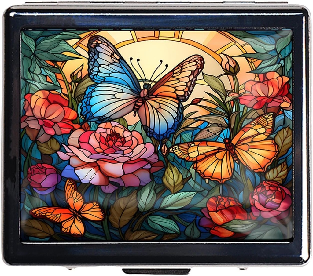 7 días cromado brillante plata píldora organizador con espejo interior tiene 8 compartimientos separados rectángulo 7 días caja de la píldora de la caja (colorful mariposa)