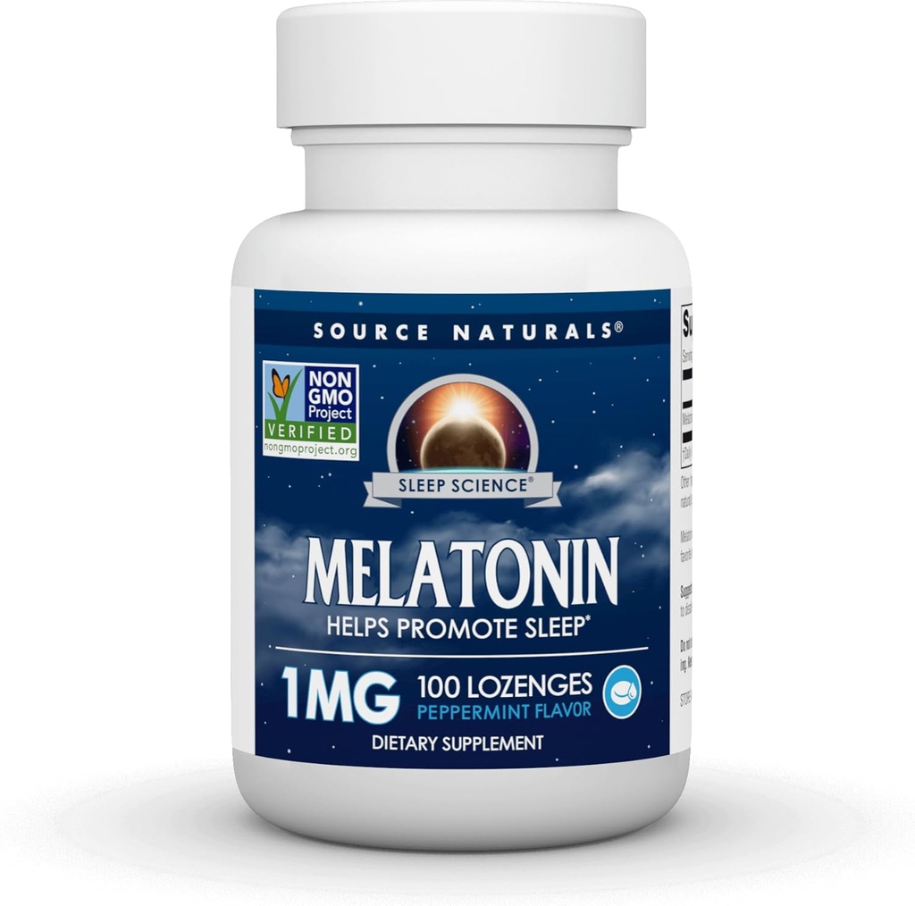 Fuente Naturales Melatonina, 1 mg - 100 Lozenges saboreados de menta
