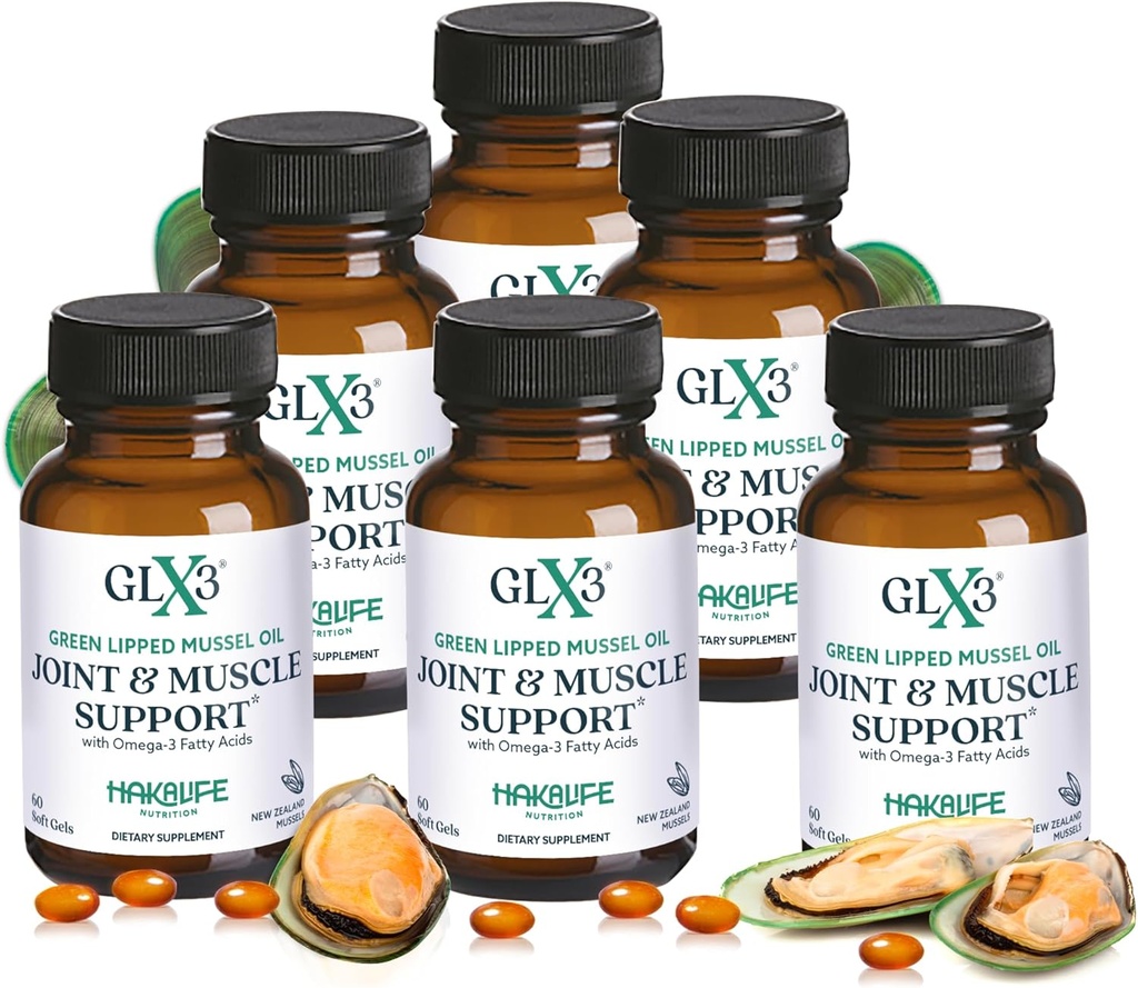 GLX3 Extra Strength Green Lipped Mussel Oil Capsules - Suplemento de Confort Conjunto de larga duración - Soporte para dolores, hermandad - Naturalmente rico en Omega 3 " Condroitin Sulfate 6 Pack