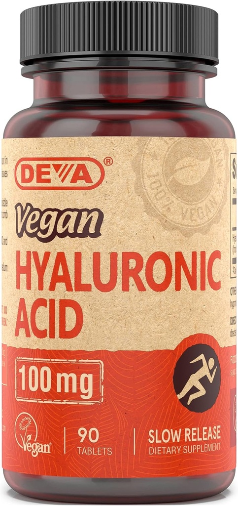 DEVA Nutrición Ácido Hialurónico Vegano 100 mg - No GMO " No hemolítica - 90 Tabletas, 1-Pack