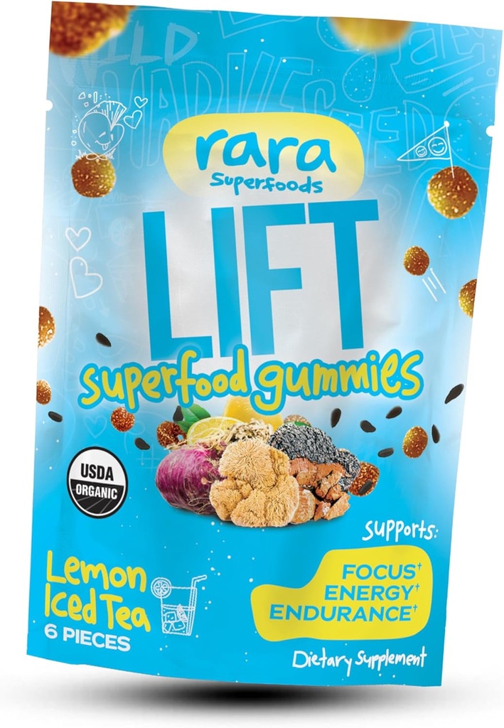 LIFT Focus USDA Organic Certified Gummies – Natural Brain Support Supplement, Vegan &amp; Gluten-Free, Infused with Yerba Mate, Lion’s Mane, Wild Purple Maca & Chaga (6 Gummies per Bag, LIFT)