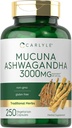 Carlyle Mucuna con Ashwagandha Silencio 3000mg Silencio 250 cápsulas Silencio Mucuna Pruriens Suplemento Silencio Vegetariano, No GMO, Gluten Free
