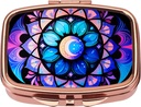 Dynippy Pill Case Pill Box with Mirror Retro Pocket 2 Compartment Medicine Case Vitamin Pill Organizer for Pocket Purse and Travel (Rose Gold-Moon Flower)