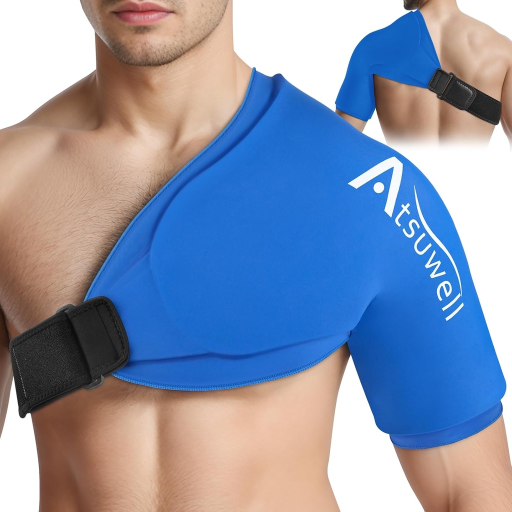 Atsuwell XL Hoja de empaquetado de hielo, Hombros Ice Packs Rotator Cuff Cold Therapy, Cold Pack Hombro Compresión Sleeve para Hombres, Hombros Cold Packs Sleeve for Discomfort, Azul