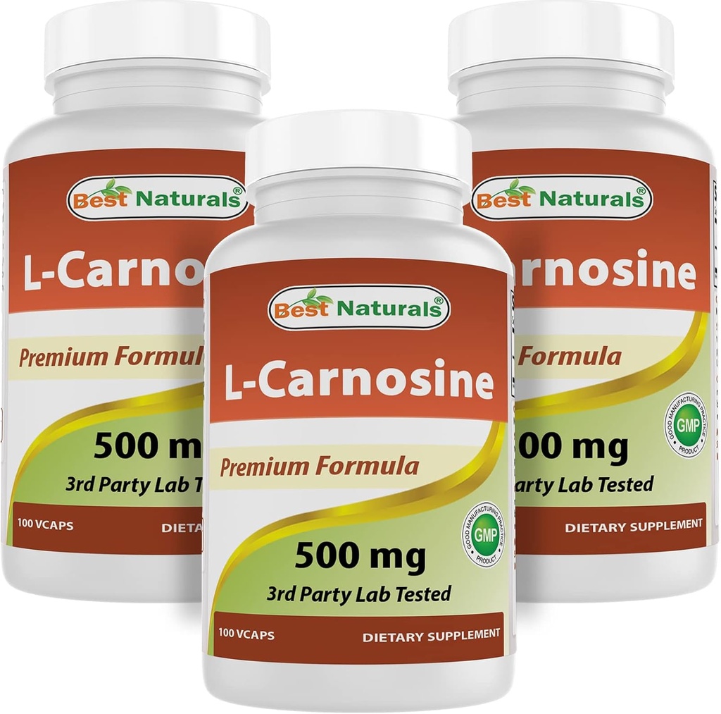 Mejores Naturales L-Carnosina 500 mg 100 Vcaps (100 Cuenta (Pack of 3))
