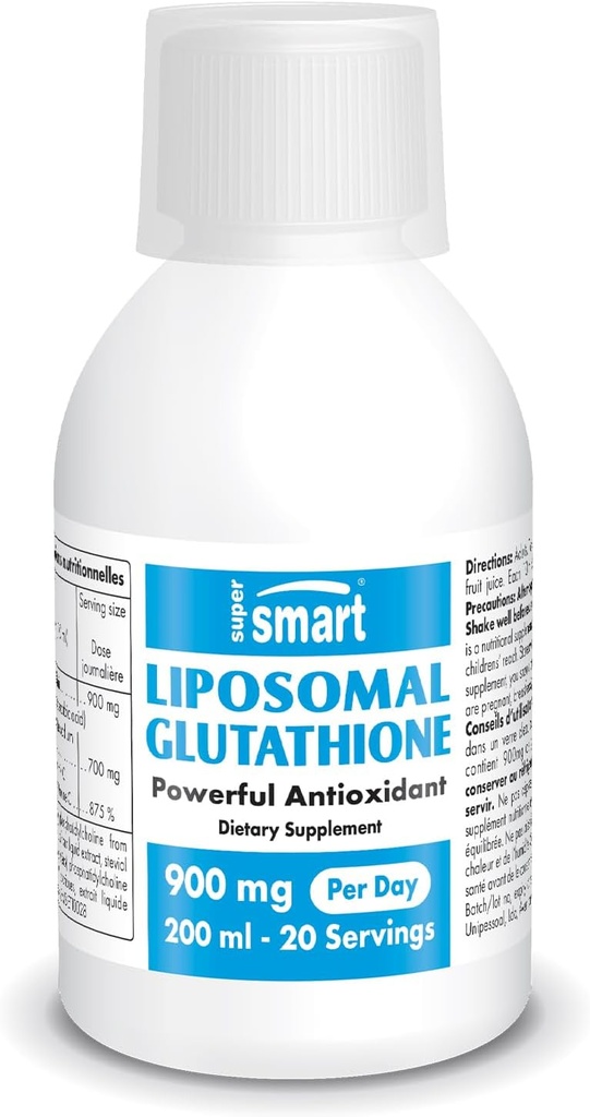 Supersmart - Liposomal Glutathione Liquid 900mg por día (High Potency) - Forma altamente biodisponible de Glutathione - Antioxidante mejorado con vitamina C Silenciosa No GMO &amp; Gluten Gratis - 200ml - 20 Servings
