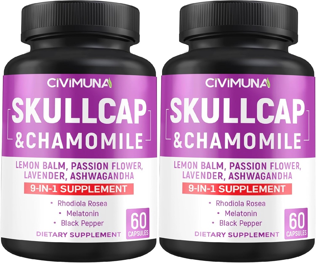 Cápsulas de cráneo con Skullcap, Chamomile, Lemon Balm y Más - 120 cápsulas para 4 meses de suministro (Pack de 2)
