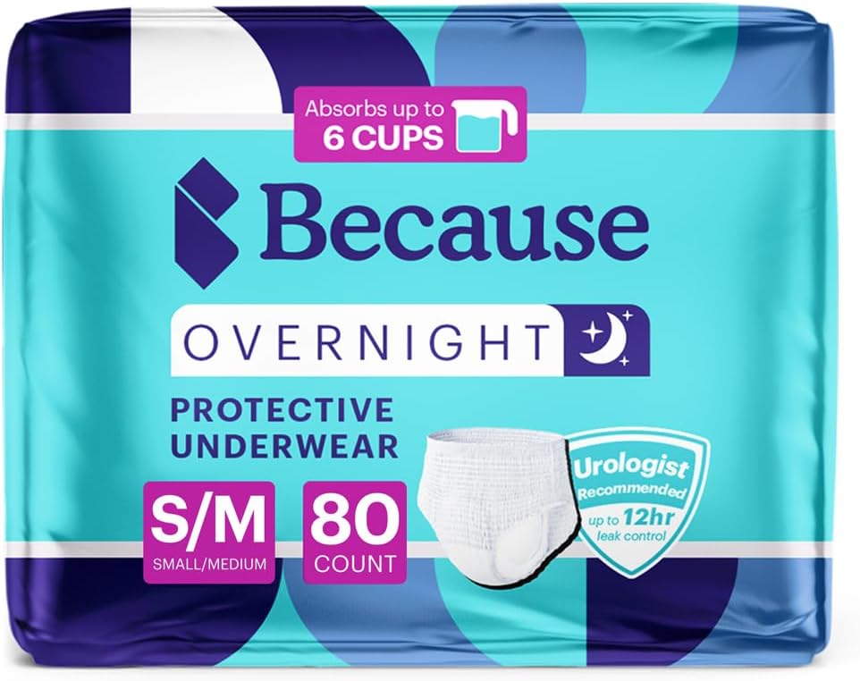 Porque Absorbencia de la noche - Adulto Ropa interior de incontinencia desechable, Extra Absorbent Nighttime Briefs for Hombres y Mujeres, Blanco, Pequeño/Medium, 80 Cuenta (4 paquetes de 20)