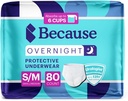 Because Overnight Absorbency Pull Ups - Adult Disposable Incontinence Underwear, Extra Absorbent Nighttime Briefs for Men and Women, White, Small/Medium, 80 Count (4 Packs of 20)
