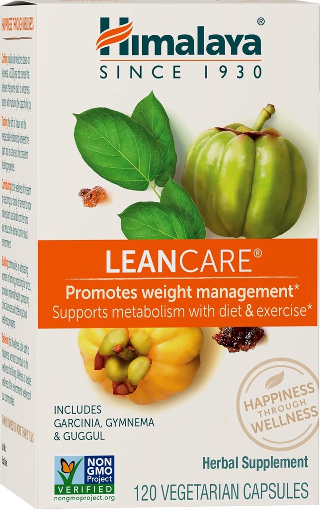 Himalaya LeanCare - Suplemento Herbal para Peso y Metabolismo Apoyo con Garcinia Cambogia, Gymnema Sylvestre y Guggul - Vegan, No GMO, Gluten Free, 600 mg, 120 cápsulas