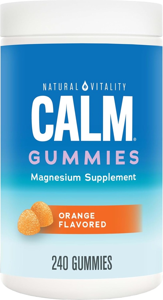 Natural Vitality Calm, Magnesium Citrate Suplemento, Stress Relief Gummies, Supports a Healthy Response to Stress, Gluten Free, Vegan, Orange, 240 Gummies