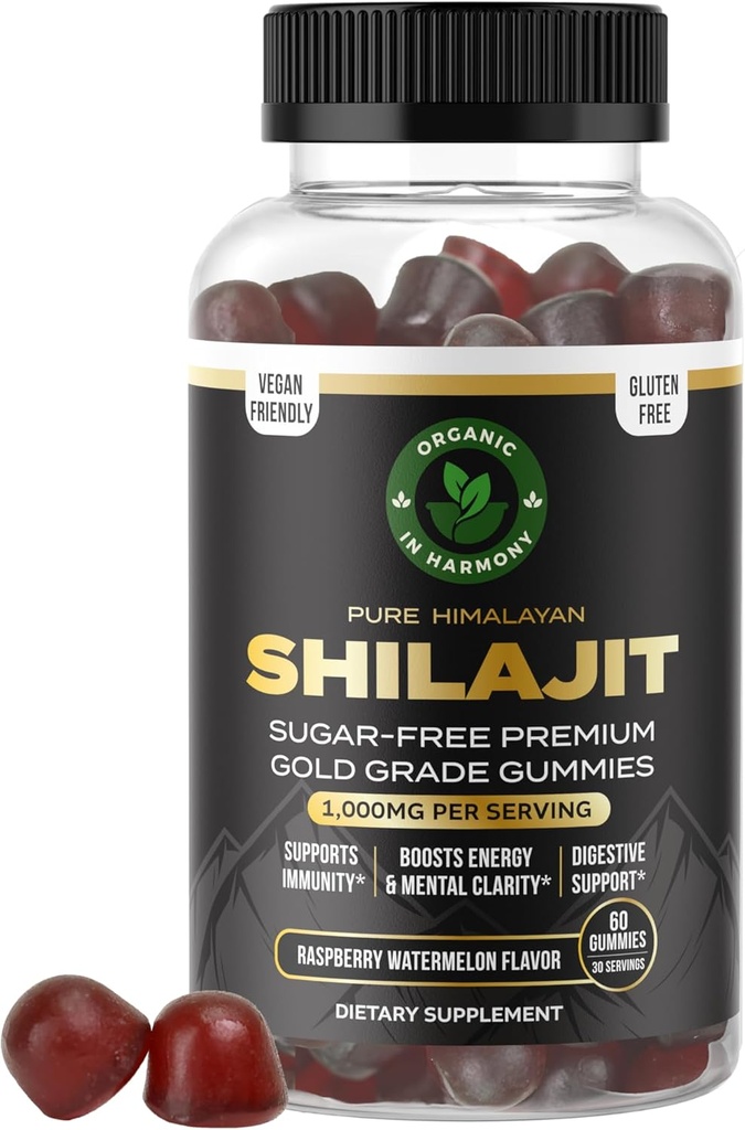 30,000 MG Puro Shilajit orgánico Gummies para Hombres &amp; Mujeres, Suplemento Shilajit Libre de Azúcar, 85+ Minerales Trace " Ácido Fulvico - Mejorar el Ácido Congitivo " , Inmunidad y Energía, 60 Gummies.