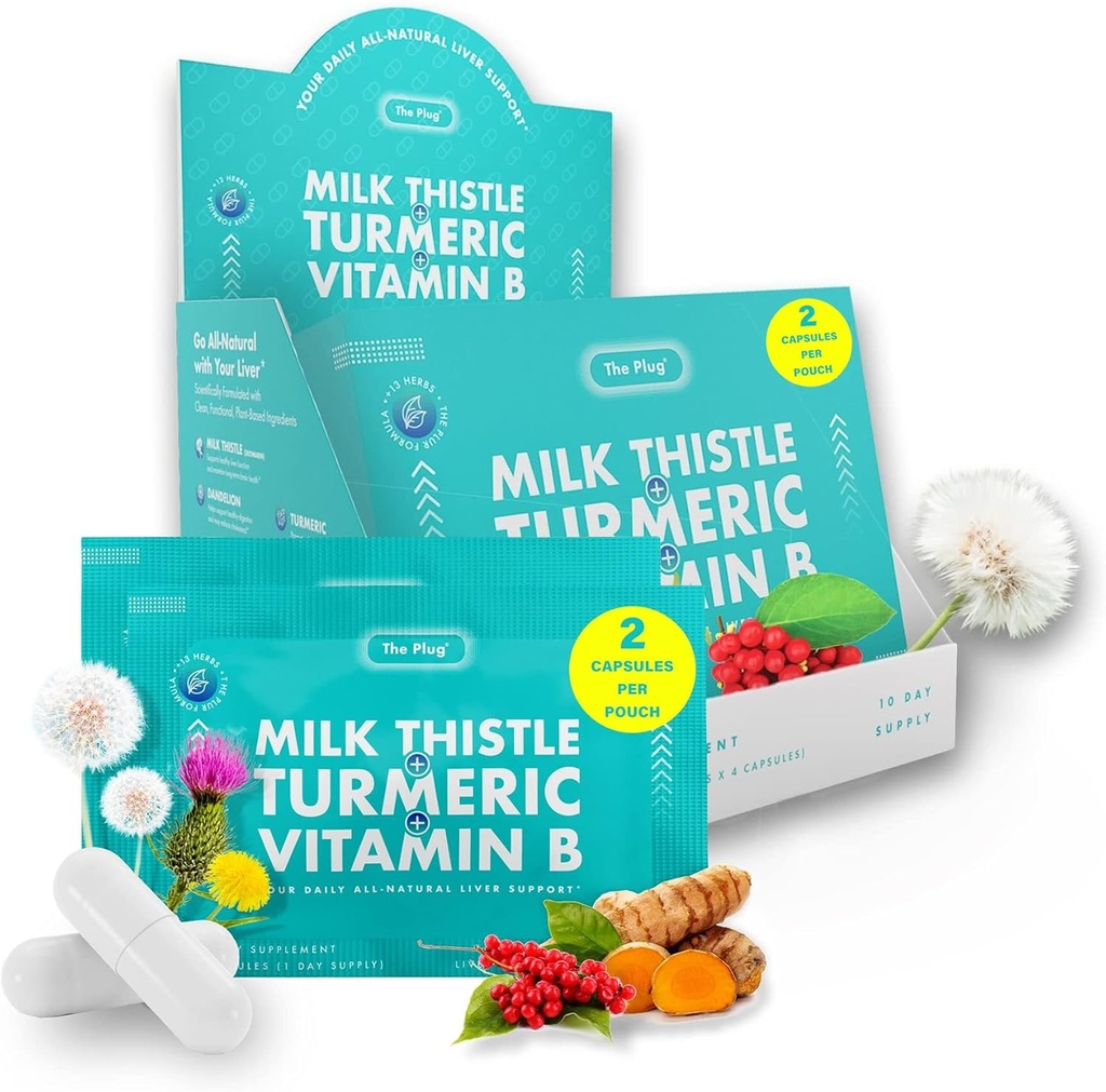 The Plug Liver Cleanse Detox & Repair Pills - Milk Thistle Liver Detox - Fatty Liver Support Supplement - 20 Herbal Liver Capsules, Turmeric & Vitamin B for Healthy Digestive & Immune System