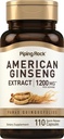 Piping Rock American Ginseng Capsules  1200 mg peru 110 Pills TENIDO Root Extract Supplement TEN Panax Quinquefolius TEN Non-GMO, Gluten Free