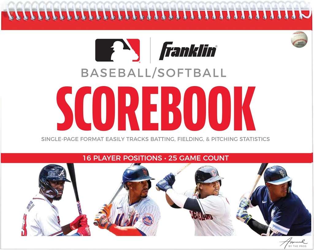 Franklin Sports MLB Baseball + Softball Scorebook - Reserva para Stats - Coaching Oficial Scorekeeper - 25 Juegos