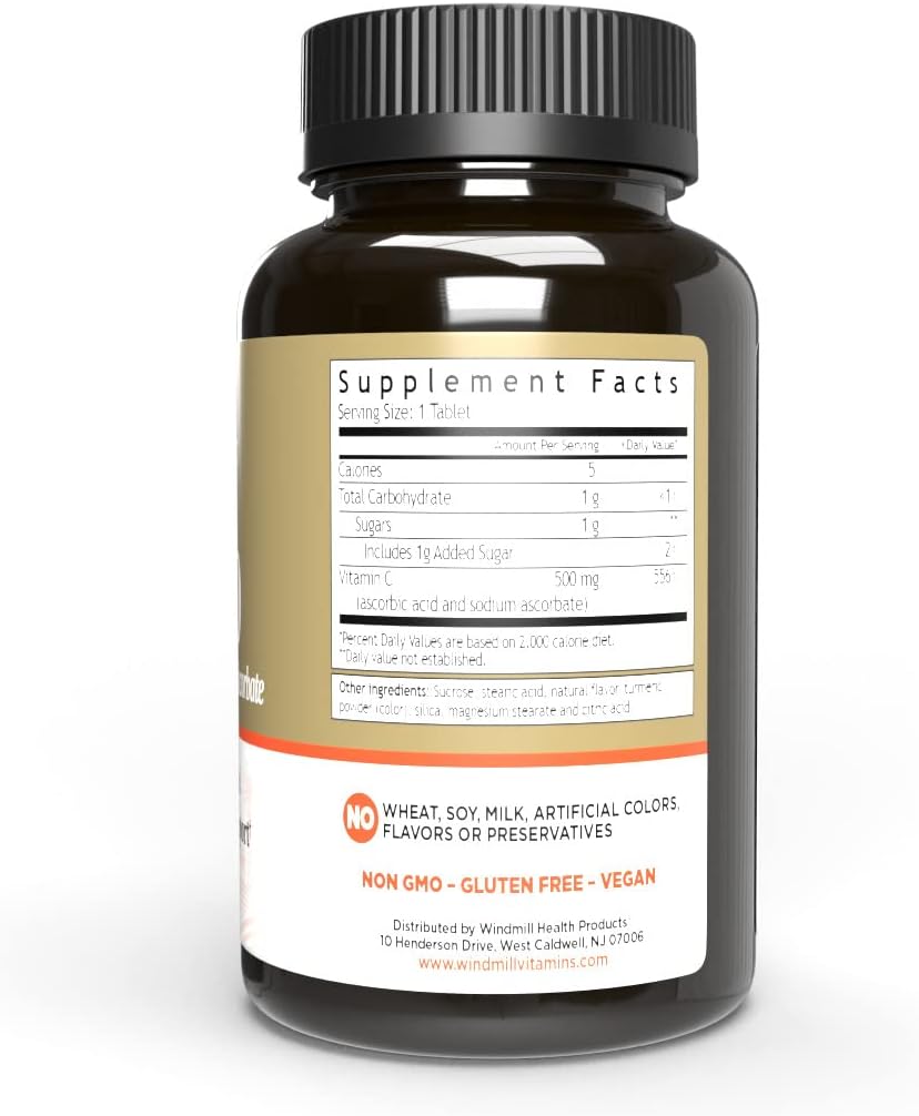 Windmill Health Products Chewable Vitamina C-500, Immune System Support, Potent Antioxidants, 90 Tablets, 90 Cuenta