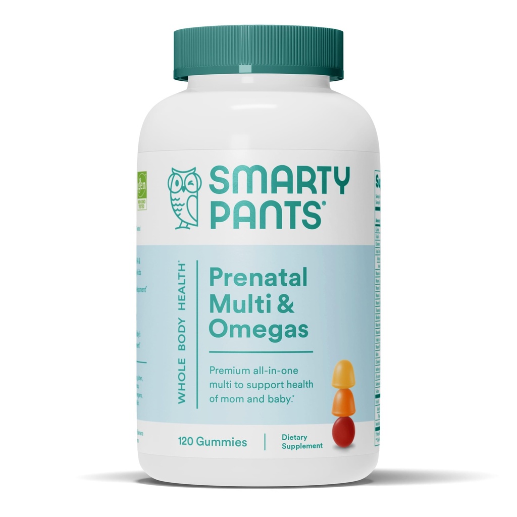 SmartyPants Prenatal Vitamins for Women, Multivitamin Gummies: Omega 3 Fish Oil (EPA/DHA), Biotina, Methylfolate, Vitamina D3, C, Vitamina B12, B6, A, K & Zinc, Inositol, 120 Cuenta (30 Day Supply)