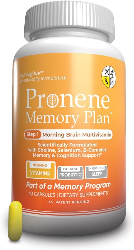 PRONENE Memory Plan (60 ct) Morning Brain Multivitamin TENIDO Suplemento Nootropic w/Choline, Selenium, Resveratrol, D, " B Vitamins ANTE nutrientes avanzados Soporte Cerebro, Inmunidad " Memoria.