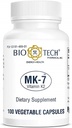 Bio-Tech Pharmacal MK-7 (Vitamin K2), 100 cápsulas vegetales – suplemento natural – apoya la salud cardiovascular y bonificación – sin lácteos, peces, gluten, maní, mariscos, transgénicos, kosher, haal, soja –
