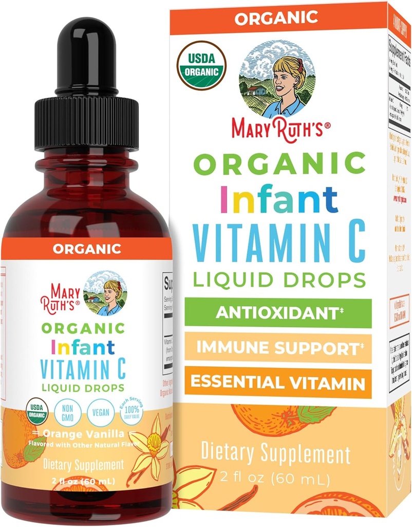 MaryRuth Organics Infant &amp; Baby Vitamina C Supplement TEN USDA Organic Vitamin C Liquid Drops for Infants Silencio Edades 6-12 Meses ← Immune Support ⋅ Global Health ← Vegan ← Non-GMO TEN Gluten Free TEN 2 Fl Oz