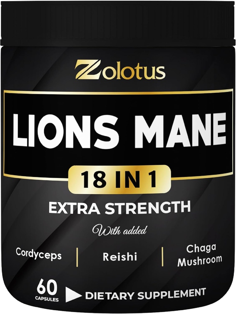 Zolotus Lions Mane Mushroom Capsules con Cordeyceps, Elderberry, Ginkgo Biloba, Bacopa - 60 cápsulas