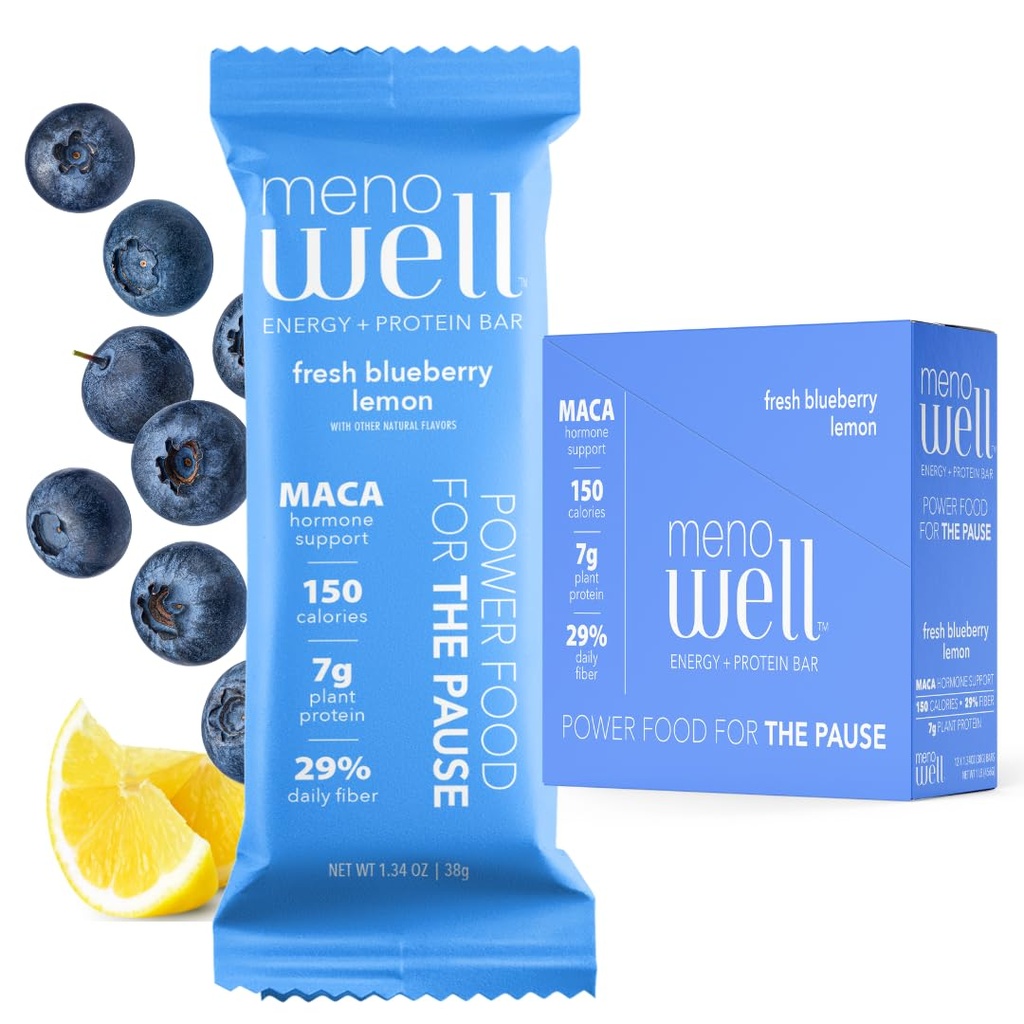 MenoWell Menopause Protein Bares para Mujeres, Apoyo para la Gestión de Pesos, Limón Fresco, 25% Fibra diaria, Base vegetal, 7g de Proteína, Azúcar 1g Añadido, 10 Conde (Pack of 1)