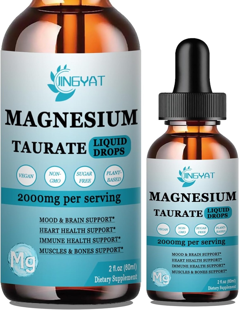 Magnesium Taurate Liquid Drops Cherry Flavor -Magnesium Taurate 1500mg con Magneisum Glycinate 500mg, Vitamina B6 &amp; Zinc - Magesium Glycinate Liquid for Easy Absorption - Vegan & Non-GMO