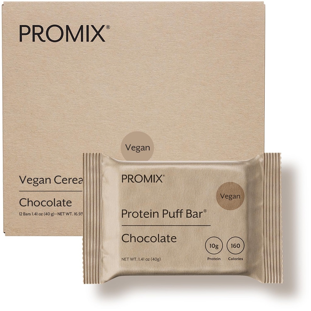 Promix Nutrition Vegan Protein Puff Bares ← High Protein, Baja Calorie Marshmallow Crispy Treat ← Kosher, Soy Free - Chocolate