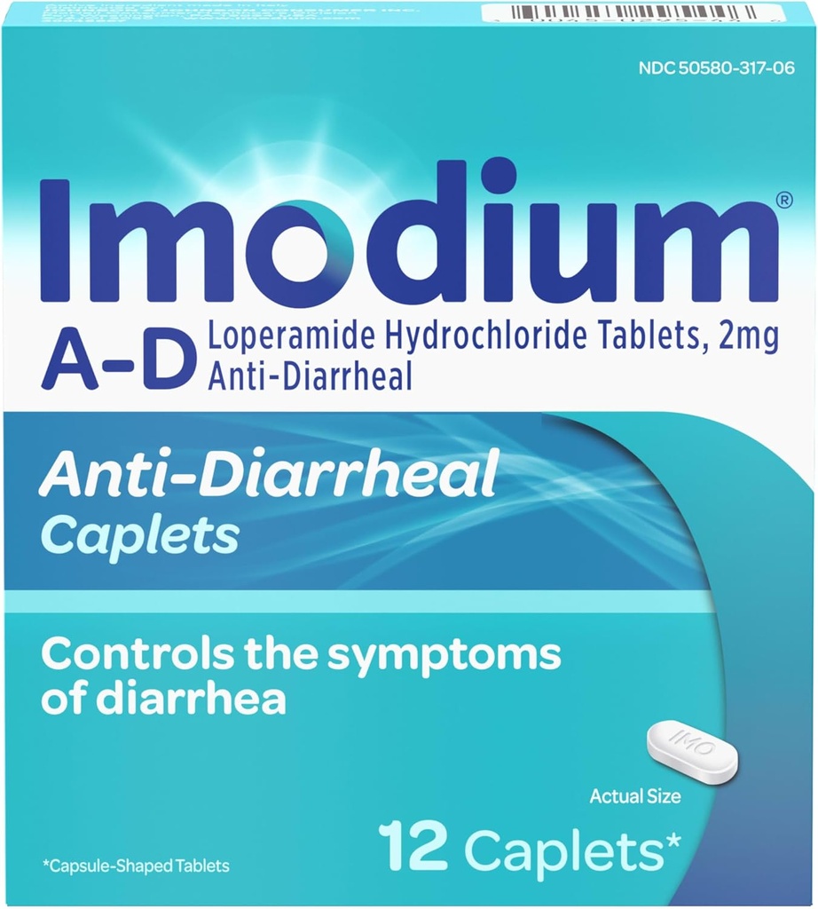 Imodium AD Diarrhea Relief Caplets with Loperamide Hydrochloride, 12 Count