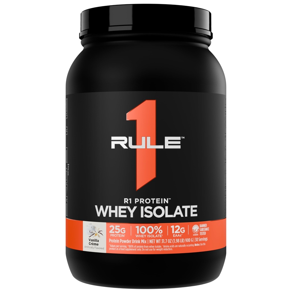 Regla 1 R1 Proteína Whey Isolate - con 25g Protein & 6g BCAA Exclusivamente de Fuentes hidrolizadas de recuperación de entrenamiento (2 libras*, Vanilla Créme)