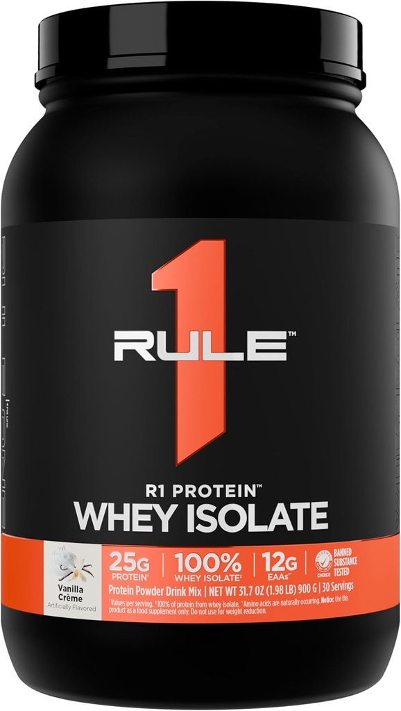 Regla 1 R1 Proteína Whey Isolate - con 25g Protein & 6g BCAA Exclusivamente de Fuentes hidrolizadas de recuperación de entrenamiento (2 libras*, Vanilla Créme)