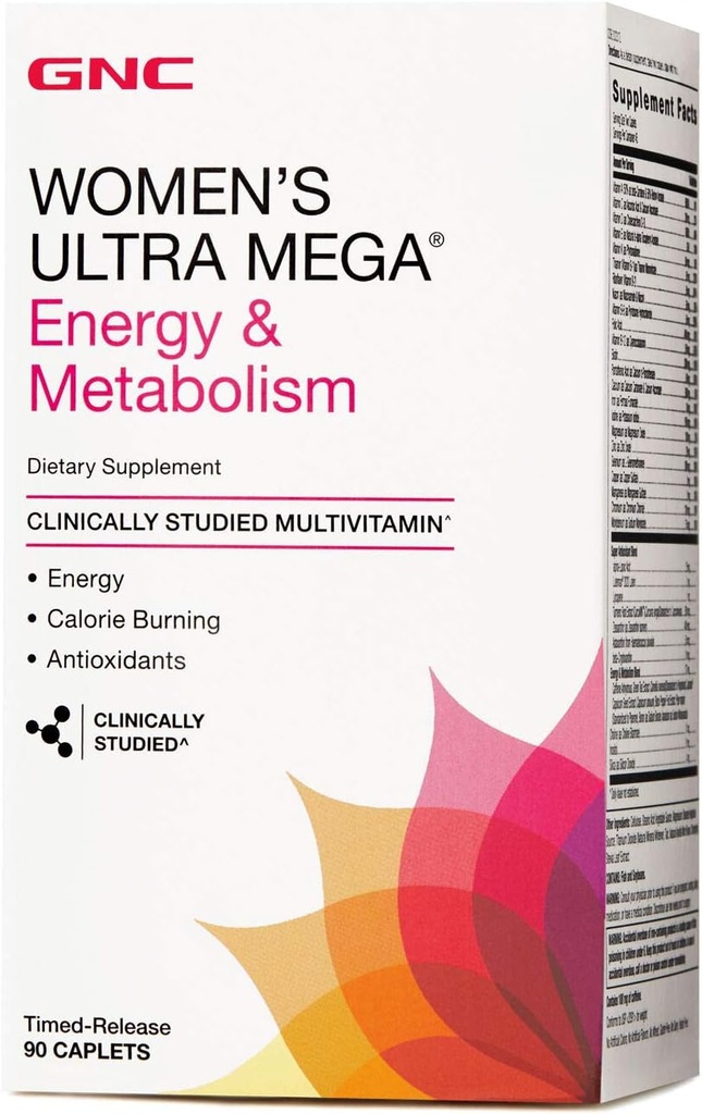 GNC Mujeres Ultra Mega Energía y Metabolismo Multivitamina para Mujeres, 90 Cuenta, para el aumento de Energía, Metablismo y Calorie Burning