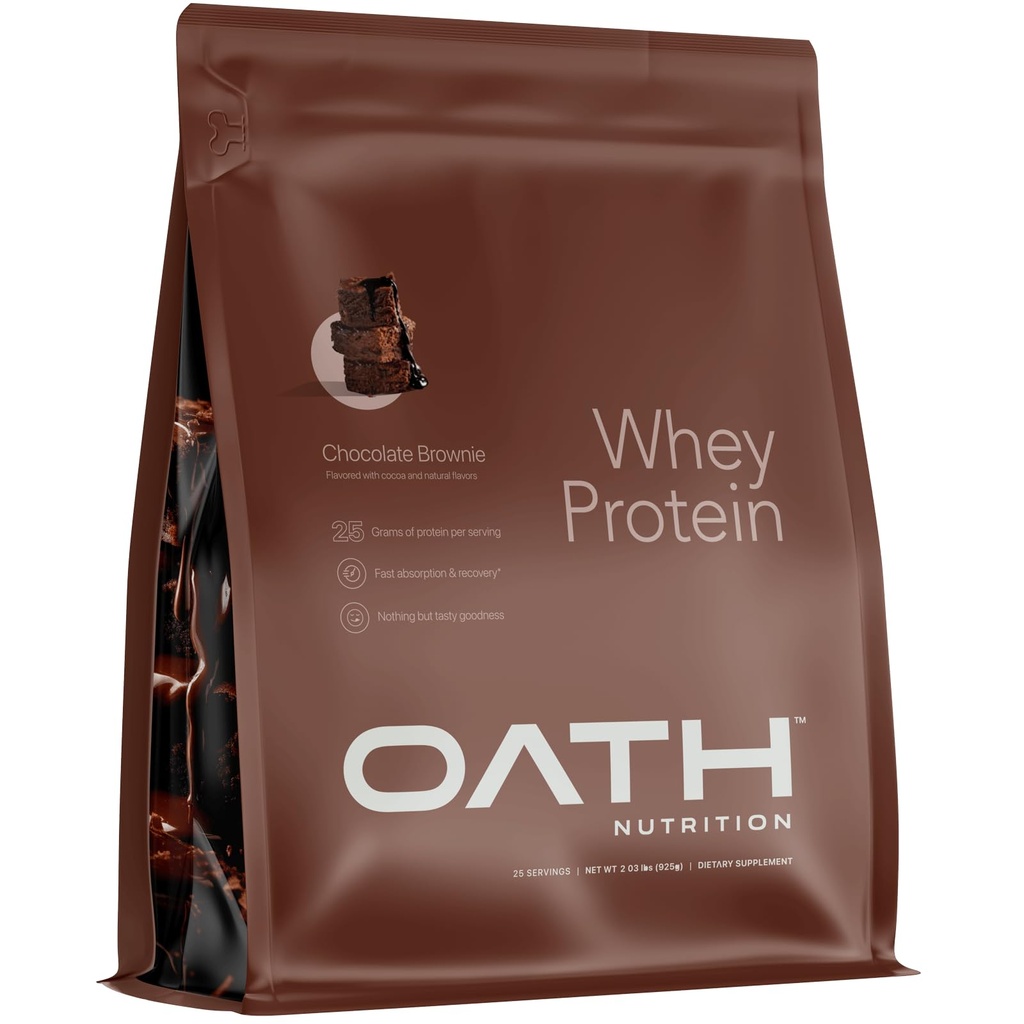 OATH NUTRITION Whey Protein Powder, Chocolate Brownie, 25 Gramos de Proteína y sólo 1 Gram de Azúcar por Ser, 2 lbs, 25 Servimientos