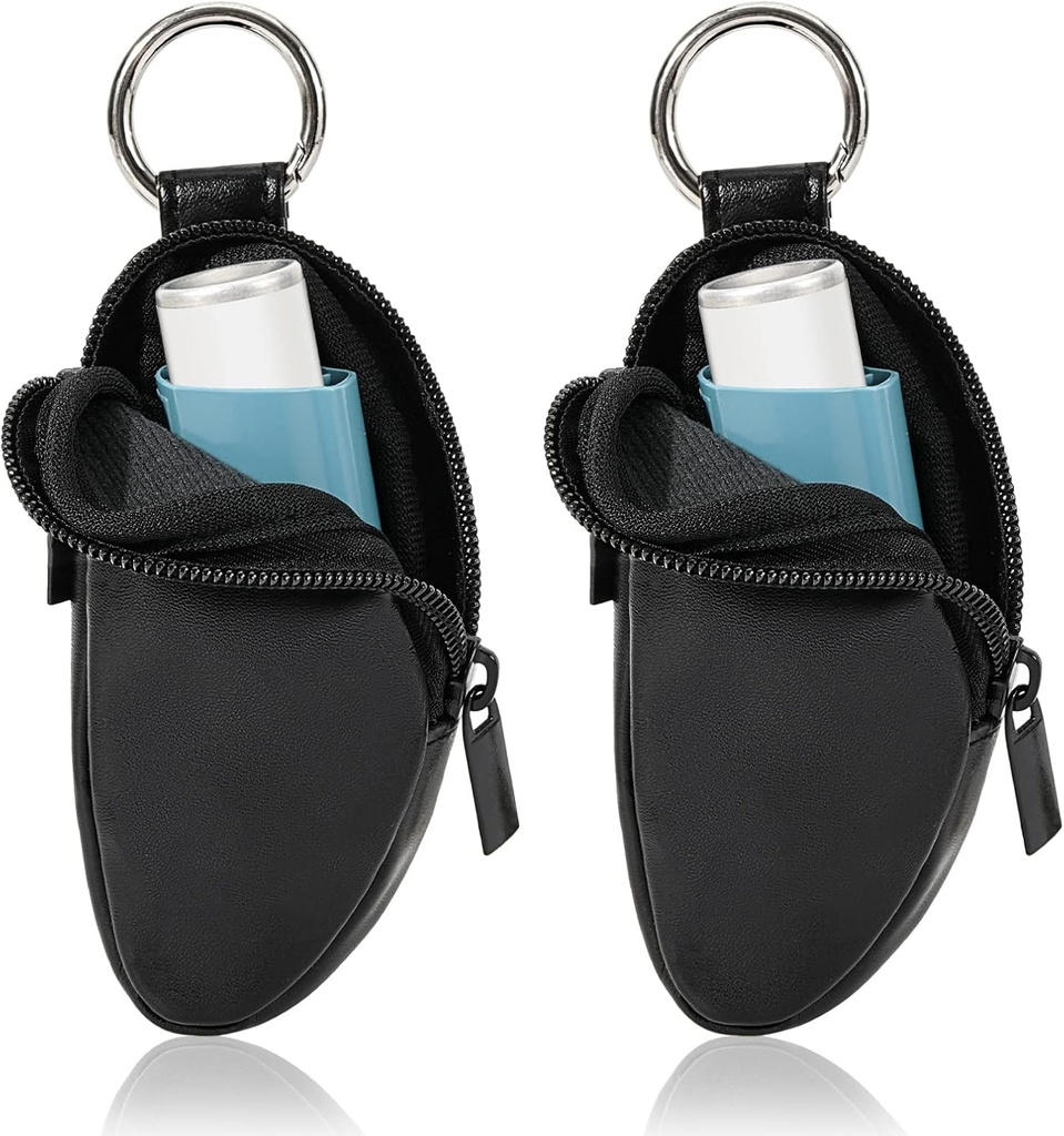 Asma Inhaler Holder Protector de bolsa portátil Carrying Holder PU Leather Travel Inhaler Mini Bag for L-Shaped Inhaler, Inhaler Not Included (Black, 2PCS)
